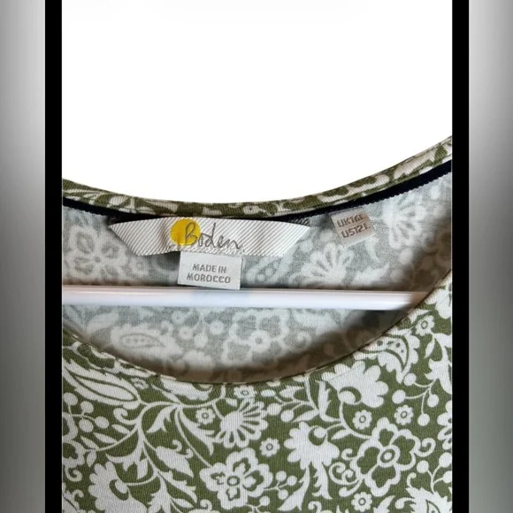 Boden Flutter Sleeve Floral Jersey Dress In Green Ivory W Pockets Size 12L - Picture 4 of 7